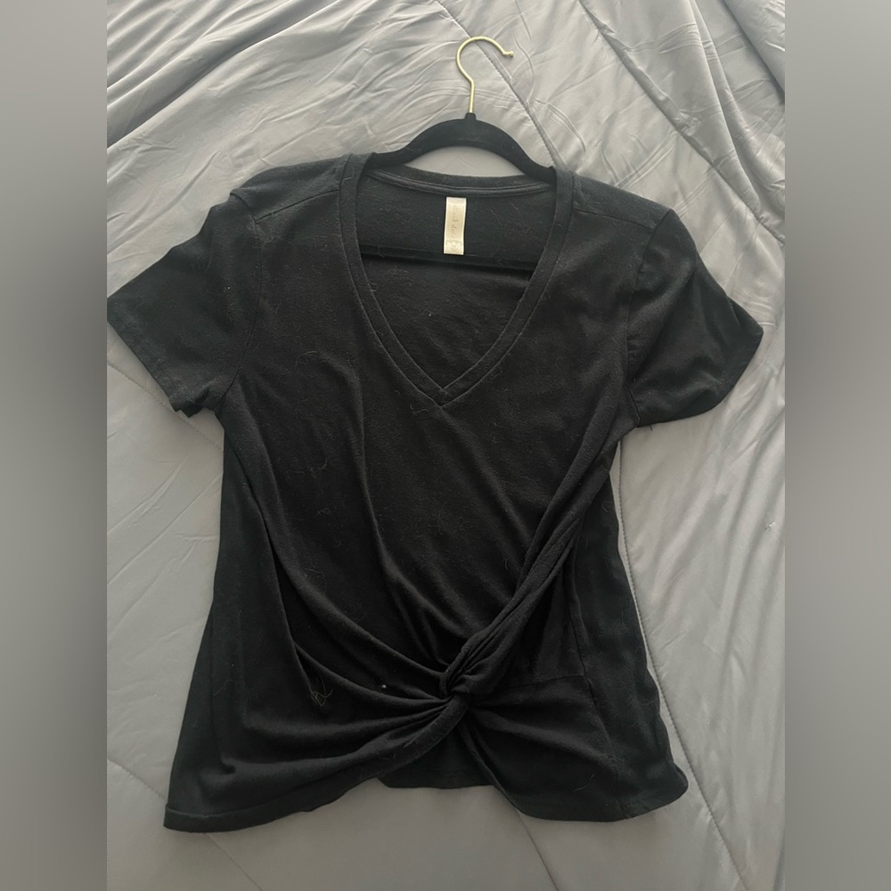 Black V-Neck Women's Tie-front Top